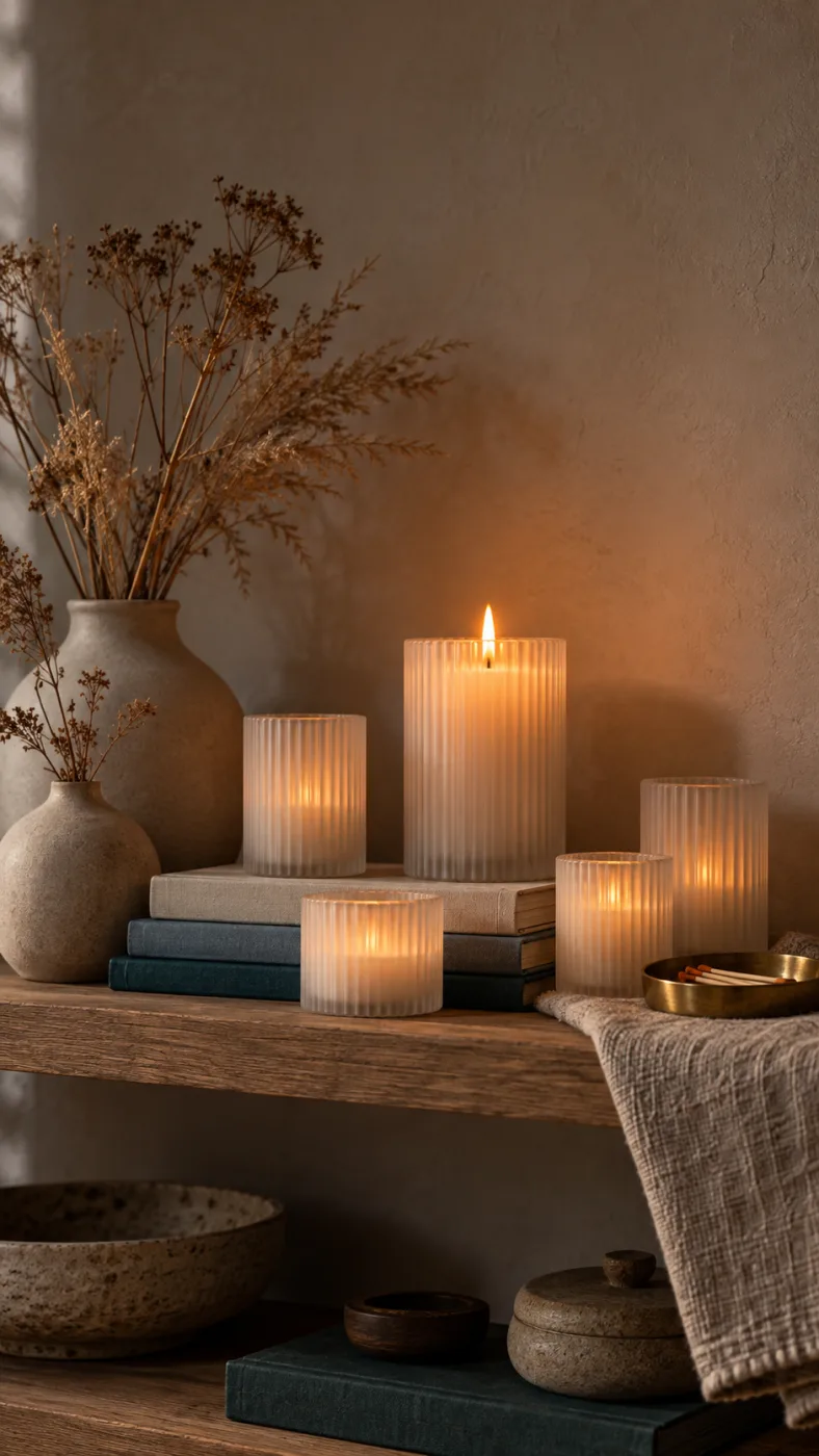 Candle set staged in a warm lit interior