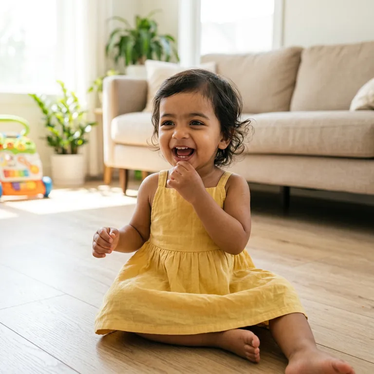 A cheerful toddler girl of about 2 years old.