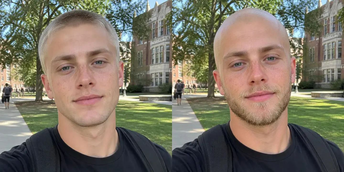 Fictional male headshot transformed into a bald image