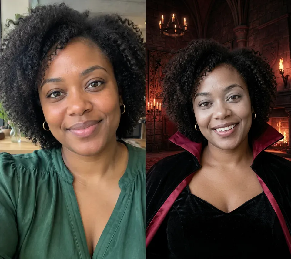 Original selfie transformed into a vampire photo