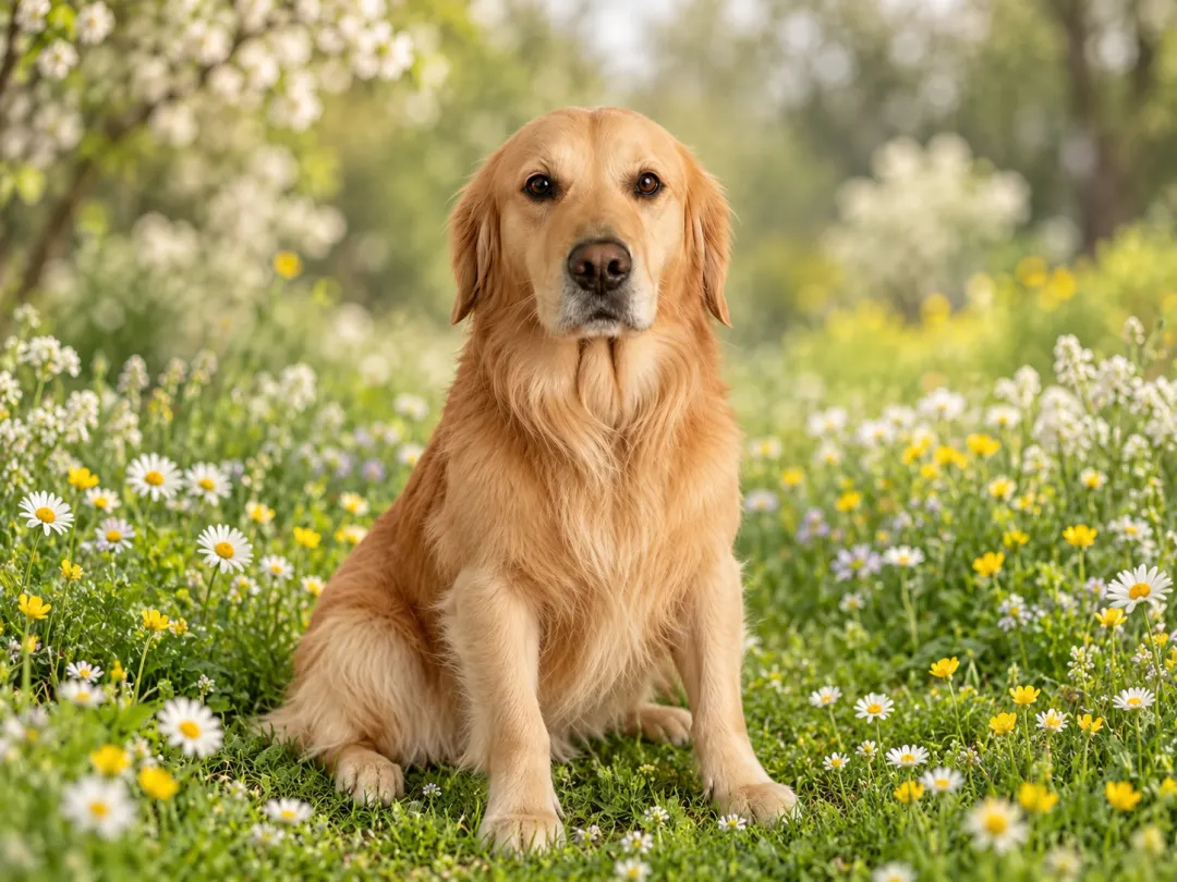 White and yellow wildflowers, fresh green foliage and soft overcast daylight.