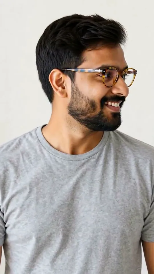Glasses from your item photo in a chest-up portrait, same frame shape and color.