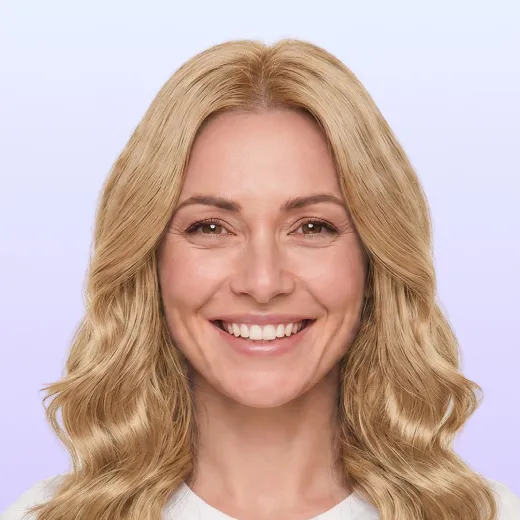 Warm golden blonde color, same haircut