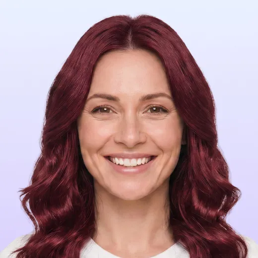 Deep burgundy red color, same haircut