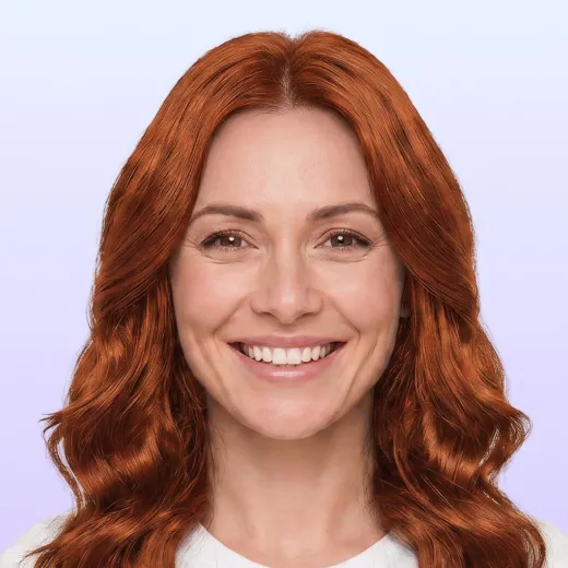 Bright copper red color, same haircut