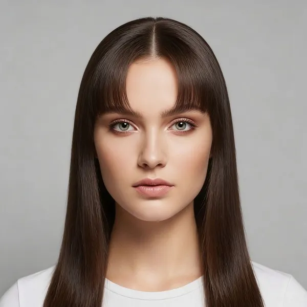 Long hair with middle-parted bangs framing the face