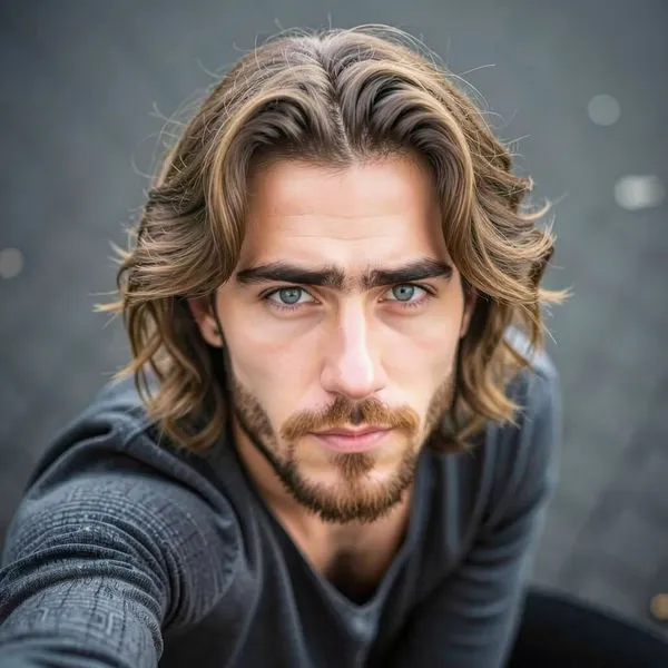 Medium-length hair over the ears, swept back loosely