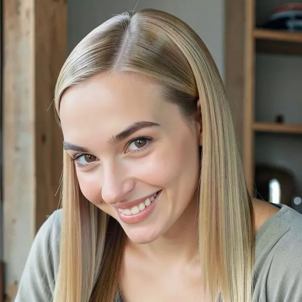 Long, sleek, straight hair with a middle part