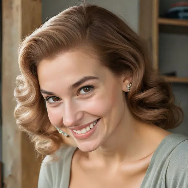 Glossy, soft Hollywood waves swept to one side